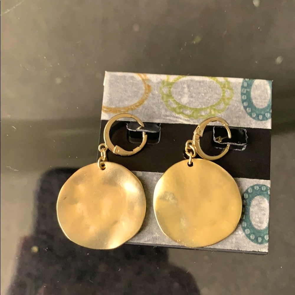 Gold Circle Pounded Metal Earrings